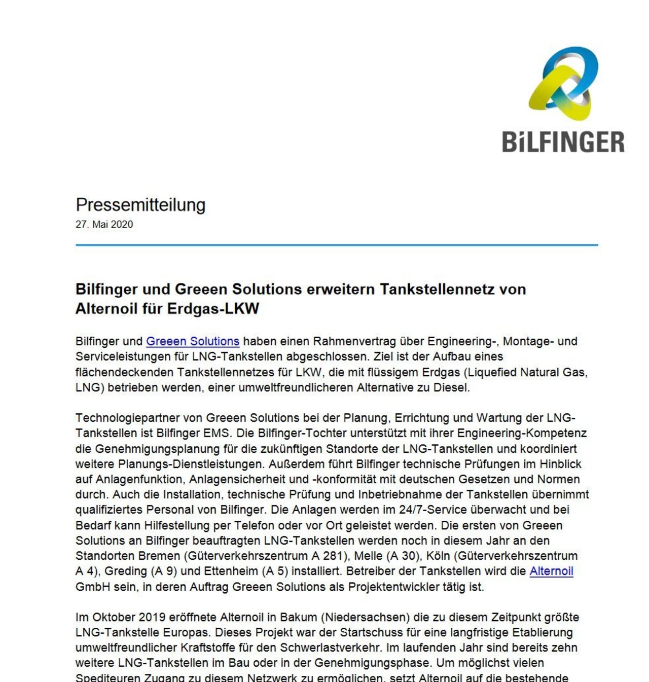 Together for the nationwide Alternoil LNG filling station network